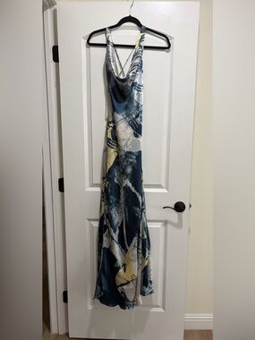 Pearce Fionda printed slip evening gown.